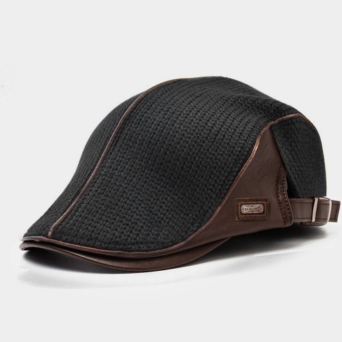 Men's Knit Flat Cap Padded Warm Beret Caps Casual Outdoor Visor Forward Hat