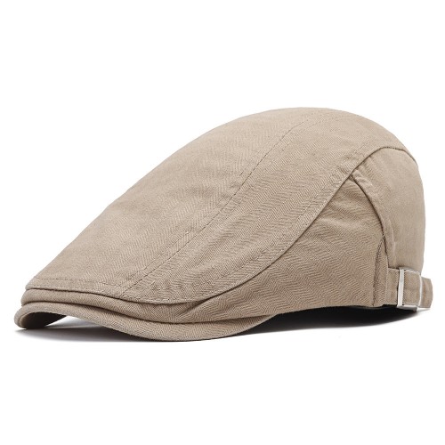 Men Cotton Solid Color Beret Cap Sunshade Casual Outdoors Peaked Forward Cap Adjustable Hat