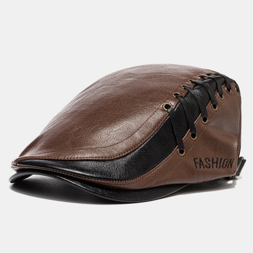 Men's Artificia Leather Beret Caps Casual Newsboy Cap Adjustable Warm Flat Caps