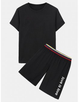 Mens Sports Plain Two Piece Short Sleeve Round Neck Loose Loungewear