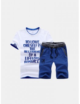 Mens Summer Sport Sets Letters Printed Casual Suits Short-sleeve T Shirt Knee Length Shorts