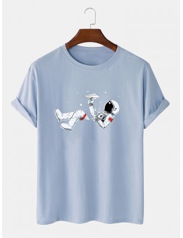 Mens 100% Cotton Astronaut Printed Casual Short Sleeve T-shirt