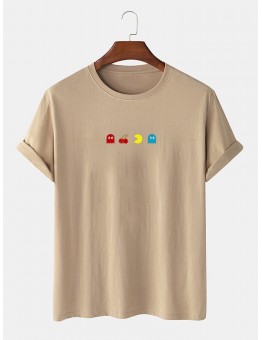 Mens 100% Cotton Solid Color Breathable Loose O-Neck T-Shirts