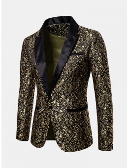 Mens Jacquard Printing Casual Dress Suit Palace Wedding Stage Banquet Lapel Blazer