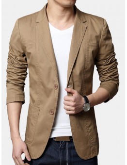 Mens 100% Cotton Slim Fit Solid Color Long Sleeve Fashion Casual Blazer