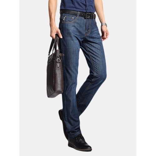 Casual Business Straight Leg Cotton Breathable Long Jeans for Men