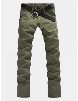 Mens Cotton Business Casual Pants Straight Solid Color Regular Fit Trousers