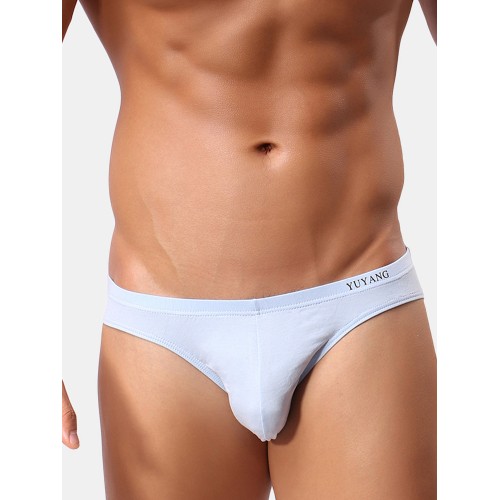 Mens Sexy Cotton Underwear Breathable Comfortable Solid Color Briefs With Big Pouch