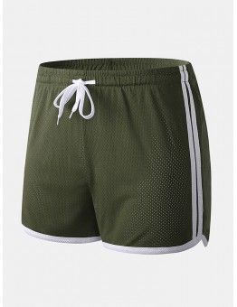 Men Mesh Striped Belt Mini Shorts Breathable Quick Dry Casual Boxer Shorts