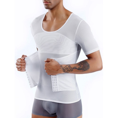 Men Mesh Breathable Compression Tops Adjustable Tummy Control Belt Slimming Underwear Shapewear
