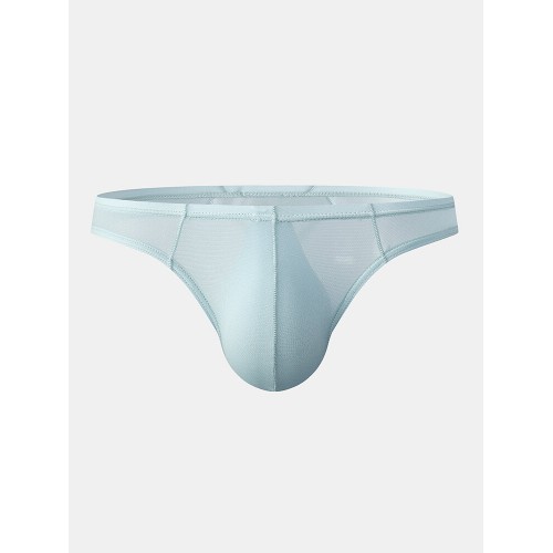 Men Sexy Nylon Mesh Breathable Low Waist Solid Color Bikini Briefs