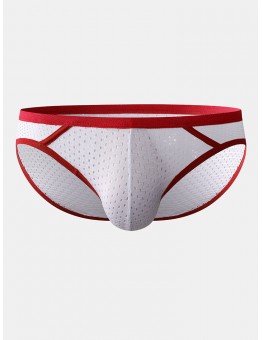 Mesh Breathable Patchwork Briefs Pure Color Pouch Underwear