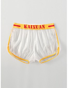 Mens Transparent Letter Print Loose Fit Sexy Boxer Briefs Underwear