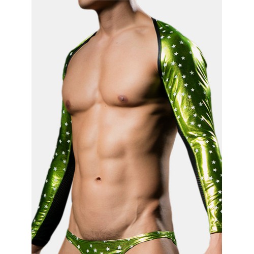 Men Star Pirnt Faux Leather Clubwear Shawl Reflective Smooth Shinning Underwear