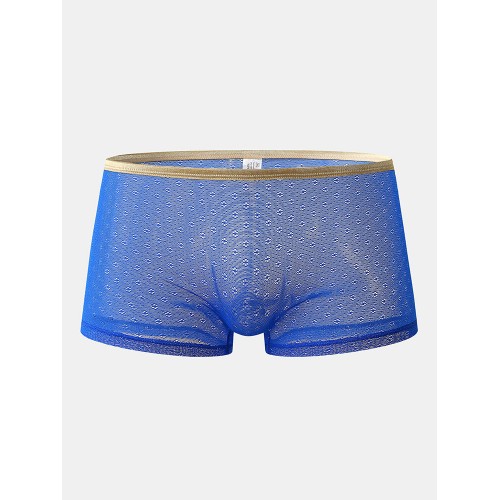Mens Mesh Underwear Sexy See Through Lace U Convex Boxer Briefs