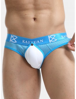 Solid Color Patchwork Nylon Mesh Comfy Breathable Briefs With U Pouch Pad