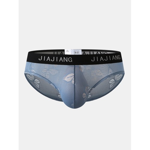 Mens Plain Color Underwear Sexy Butterfly Mesh Breathable Patchwork Letter Waist Briefs