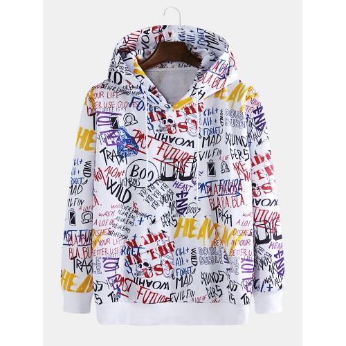 Mens Cool Abstract Graffiti Printed Streetwear Pullover Hoodies