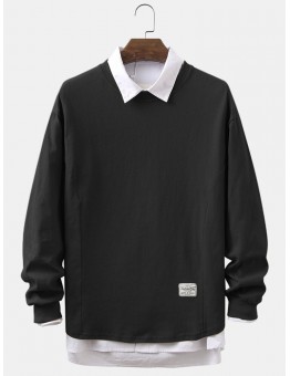 Mens Cotton Basic Solid Color Loose Casual Round Neck Sweatshirts