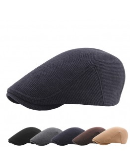 Mens Winter Thicken Warm Knit Beret Cap Adjustable Casual Solid Forward Hat