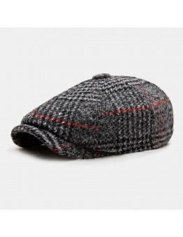 Men British Style Retro Painter Lattice Pattern Fashion Casual Keep Warm Forward Hat Beret Hat Octagonal Cap